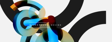 Yuvarlak şekiller daireler ve diğer geometrik şekiller. Duvar kağıdı afişi arkaplan kartı veya iniş sayfası için vektör illüstrasyonu