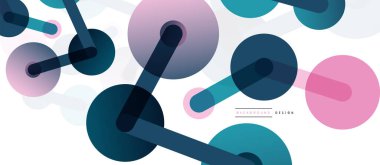 Soyut arkaplan. Yuvarlak noktalar çizgilerle birleşti. Duvar kağıdı, afiş, arkaplan veya iniş için moda tekno iş şablonu