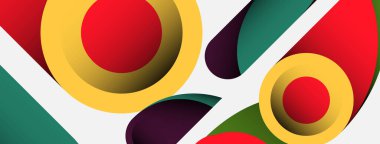 Soyut arkaplan. Minimum geometrik daireler ve koyu gölgeli yuvarlak şekiller. Duvar kağıdı afişi veya arkaplan için moda teknoloji iş şablonu