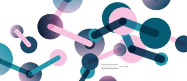 Soyut arkaplan. Yuvarlak noktalar çizgilerle birleşti. Duvar kağıdı, afiş, arkaplan veya iniş için moda tekno iş şablonu