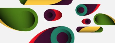 Soyut arkaplan. Minimum geometrik daireler ve koyu gölgeli yuvarlak şekiller. Duvar kağıdı afişi veya arkaplan için moda teknoloji iş şablonu