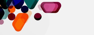 Beyaz üzerine renkli baloncuklar ve yuvarlak geometrik şekiller. Duvar kağıdı, pankart, arkaplan, iniş sayfası için vektör geometrik asgari özet arkaplan