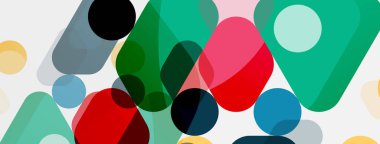 Beyaz üzerine renkli baloncuklar ve yuvarlak geometrik şekiller. Duvar kağıdı, pankart, arkaplan, iniş sayfası için vektör geometrik asgari özet arkaplan