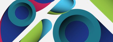 Soyut arkaplan. Minimum geometrik daireler ve koyu gölgeli yuvarlak şekiller. Duvar kağıdı afişi veya arkaplan için moda teknoloji iş şablonu