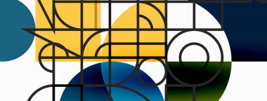 Güzel soyut bir arka plan. Çemberler, üçgen şekiller ve kareler. Duvar kağıdı, pankart, arkaplan veya iniş için en küçük geometrik şablon