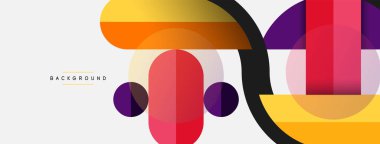 Geometrik şekiller bileşim soyut arkaplan. Çember çizgileri ve dikdörtgenler. Duvar kağıdı afişi veya iniş sayfası için vektör illüstrasyonu