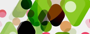 Beyaz üzerine renkli baloncuklar ve yuvarlak geometrik şekiller. Duvar kağıdı, pankart, arkaplan, iniş sayfası için vektör geometrik asgari özet arkaplan