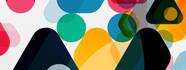 Beyaz üzerine renkli baloncuklar ve yuvarlak geometrik şekiller. Duvar kağıdı, pankart, arkaplan, iniş sayfası için vektör geometrik asgari özet arkaplan