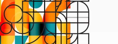 Minimum geometrik soyut arkaplan. Çember kare ve üçgen tasarım. Duvar kağıdı, afiş, arkaplan veya iniş için moda tekno iş şablonu