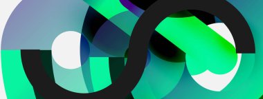 Yuvarlak şekiller daireler ve diğer geometrik şekiller. Duvar kağıdı afişi arkaplan kartı veya iniş sayfası için vektör illüstrasyonu