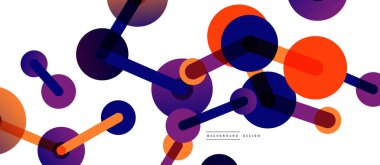 Soyut arkaplan. Yuvarlak noktalar çizgilerle birleşti. Duvar kağıdı, afiş, arkaplan veya iniş için moda tekno iş şablonu