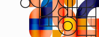 Minimum geometrik soyut arkaplan. Çember kare ve üçgen tasarım. Duvar kağıdı, afiş, arkaplan veya iniş için moda tekno iş şablonu