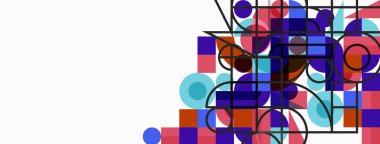 Güzel soyut bir arka plan. Çemberler, üçgen şekiller ve kareler. Duvar kağıdı, pankart, arkaplan veya iniş için en küçük geometrik şablon