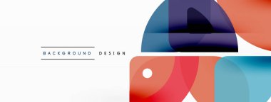 Renkli minimetrik geometrik soyut arkaplan. Yuvarlak elementlerle üçgen şekli, daireler. Duvar kağıdı, afiş, arkaplan veya iniş için moda tekno iş şablonu