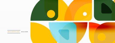 Renkli minimetrik geometrik soyut arkaplan. Yuvarlak elementlerle üçgen şekli, daireler. Duvar kağıdı, afiş, arkaplan veya iniş için moda tekno iş şablonu