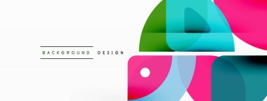 Renkli minimetrik geometrik soyut arkaplan. Yuvarlak elementlerle üçgen şekli, daireler. Duvar kağıdı, afiş, arkaplan veya iniş için moda tekno iş şablonu