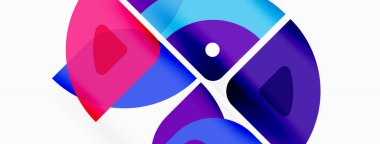 Renkli minimetrik geometrik soyut arkaplan. Yuvarlak elementlerle üçgen şekli, daireler. Duvar kağıdı, afiş, arkaplan veya iniş için moda tekno iş şablonu