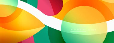 Renkli geometrik şekilli soyut arkaplan. Yuvarlak şekilli, daire ve çizgilerle çok güzel bir arka plan. Geometrik tasarım. Vektör illüstrasyonu