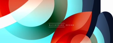 Renkli geometrik şekilli soyut arkaplan. Yuvarlak şekilli, daire ve çizgilerle çok güzel bir arka plan. Geometrik tasarım. Vektör illüstrasyonu