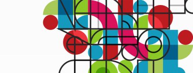 Minimum geometrik soyut arkaplan. Çember kare ve üçgen tasarım. Duvar kağıdı, afiş, arkaplan veya iniş için moda tekno iş şablonu