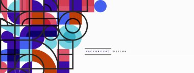 Çember ve kare geometrik arkaplan. Duvar kağıdı, pankart, arkaplan ya da iniş için üçgen ve kareli yuvarlak şekiller