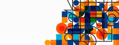 Güzel soyut bir arka plan. Çemberler, üçgen şekiller ve kareler. Duvar kağıdı, pankart, arkaplan veya iniş için en küçük geometrik şablon