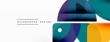 Renkli minimetrik geometrik soyut arkaplan. Yuvarlak elementlerle üçgen şekli, daireler. Duvar kağıdı, afiş, arkaplan veya iniş için moda tekno iş şablonu