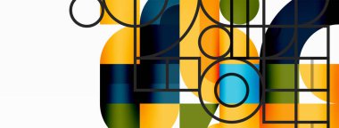 Minimum geometrik soyut arkaplan. Çember kare ve üçgen tasarım. Duvar kağıdı, afiş, arkaplan veya iniş için moda tekno iş şablonu