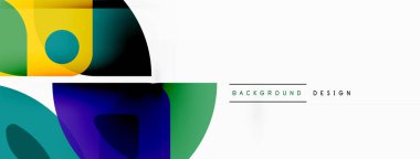 Renkli minimetrik geometrik soyut arkaplan. Yuvarlak elementlerle üçgen şekli, daireler. Duvar kağıdı, afiş, arkaplan veya iniş için moda tekno iş şablonu