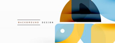 Renkli minimetrik geometrik soyut arkaplan. Yuvarlak elementlerle üçgen şekli, daireler. Duvar kağıdı, afiş, arkaplan veya iniş için moda tekno iş şablonu