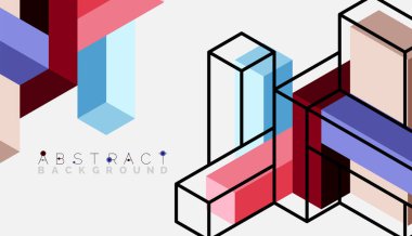 Soyut arkaplan. 3 boyutlu küp, küp elementler ve bloklar. Duvar kağıdı, afiş, arkaplan, iniş sayfası için tekno veya iş konsepti