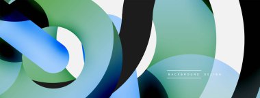 Yuvarlak şekiller daireler ve diğer geometrik şekiller. Duvar kağıdı afişi arkaplan kartı veya iniş sayfası için vektör illüstrasyonu