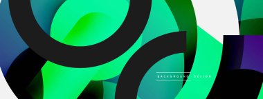 Yuvarlak şekiller daireler ve diğer geometrik şekiller. Duvar kağıdı afişi arkaplan kartı veya iniş sayfası için vektör illüstrasyonu