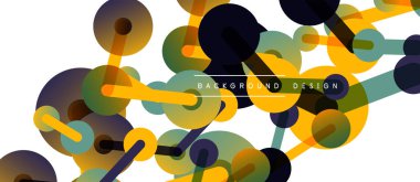 Soyut arkaplan. Yuvarlak noktalar çizgilerle birleşti. Duvar kağıdı, afiş, arkaplan veya iniş için moda tekno iş şablonu