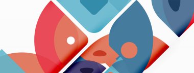 Renkli minimetrik geometrik soyut arkaplan. Yuvarlak elementlerle üçgen şekli, daireler. Duvar kağıdı, afiş, arkaplan veya iniş için moda tekno iş şablonu