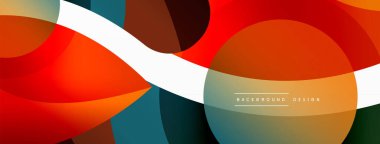 Renkli geometrik şekilli soyut arkaplan. Yuvarlak şekilli, daire ve çizgilerle çok güzel bir arka plan. Geometrik tasarım. Vektör illüstrasyonu