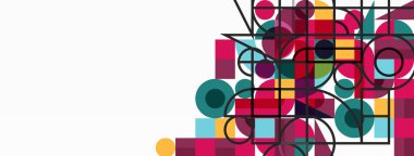 Güzel soyut bir arka plan. Çemberler, üçgen şekiller ve kareler. Duvar kağıdı, pankart, arkaplan veya iniş için en küçük geometrik şablon