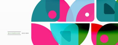 Renkli minimetrik geometrik soyut arkaplan. Yuvarlak elementlerle üçgen şekli, daireler. Duvar kağıdı, afiş, arkaplan veya iniş için moda tekno iş şablonu