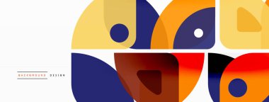 Renkli minimetrik geometrik soyut arkaplan. Yuvarlak elementlerle üçgen şekli, daireler. Duvar kağıdı, afiş, arkaplan veya iniş için moda tekno iş şablonu