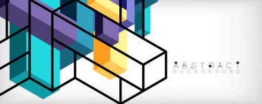 Soyut arkaplan. 3 boyutlu küp, küp elementler ve bloklar. Duvar kağıdı, afiş, arkaplan, iniş sayfası için tekno veya iş konsepti