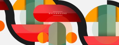 Geometrik şekiller bileşim soyut arkaplan. Çember çizgileri ve dikdörtgenler. Duvar kağıdı afişi veya iniş sayfası için vektör illüstrasyonu