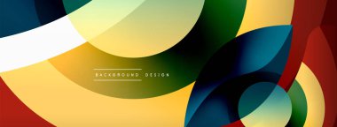Renkli geometrik şekilli soyut arkaplan. Yuvarlak şekilli, daire ve çizgilerle çok güzel bir arka plan. Geometrik tasarım. Vektör illüstrasyonu