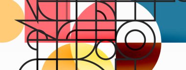 Güzel soyut bir arka plan. Çemberler, üçgen şekiller ve kareler. Duvar kağıdı, pankart, arkaplan veya iniş için en küçük geometrik şablon