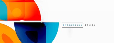 Renkli minimetrik geometrik soyut arkaplan. Yuvarlak elementlerle üçgen şekli, daireler. Duvar kağıdı, afiş, arkaplan veya iniş için moda tekno iş şablonu