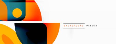 Renkli minimetrik geometrik soyut arkaplan. Yuvarlak elementlerle üçgen şekli, daireler. Duvar kağıdı, afiş, arkaplan veya iniş için moda tekno iş şablonu