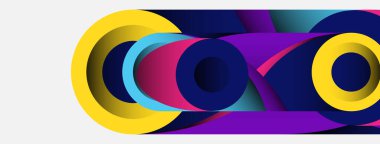 Soyut arkaplan. Minimum geometrik daireler ve koyu gölgeli yuvarlak şekiller. Duvar kağıdı afişi veya arkaplan için moda teknoloji iş şablonu