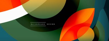 Renkli geometrik şekilli soyut arkaplan. Yuvarlak şekilli, daire ve çizgilerle çok güzel bir arka plan. Geometrik tasarım. Vektör illüstrasyonu