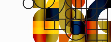 Minimum geometrik soyut arkaplan. Çember kare ve üçgen tasarım. Duvar kağıdı, afiş, arkaplan veya iniş için moda tekno iş şablonu