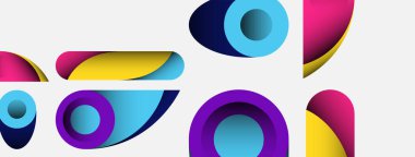 Soyut arkaplan. Minimum geometrik daireler ve koyu gölgeli yuvarlak şekiller. Duvar kağıdı afişi veya arkaplan için moda teknoloji iş şablonu