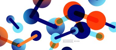 Çizgi noktaları geometrik soyut arkaplan bağlantıları. Çizgilerle birbirine bağlı çemberler. Duvar kağıdı, afiş, arkaplan veya iniş için moda tekno iş şablonu